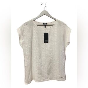 Jones New York White Lace-Front Blouse – Medium